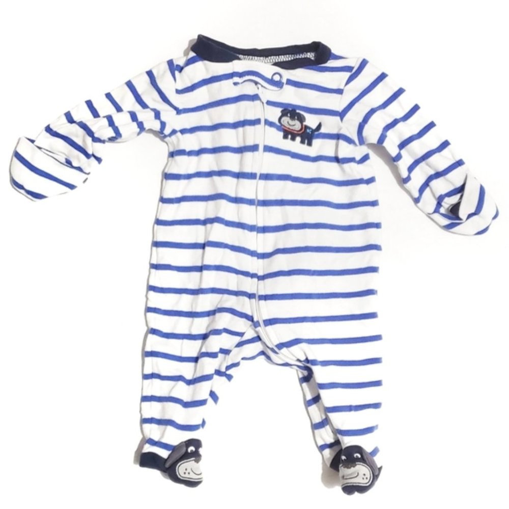 blue dog striped zipper sleeper footie pajamas